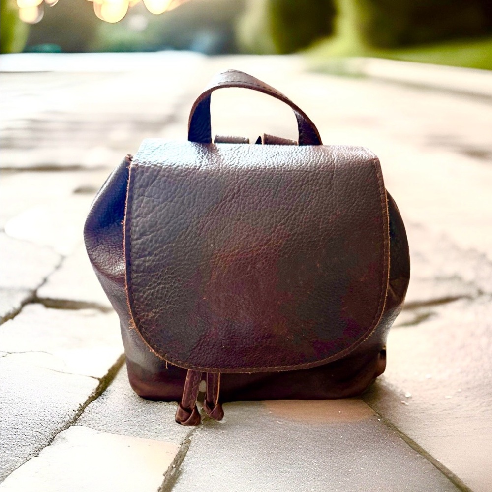 Portland Leather Bucket Backpack In Nutmeg Brown Leather_Pre-Loved EUC HTF